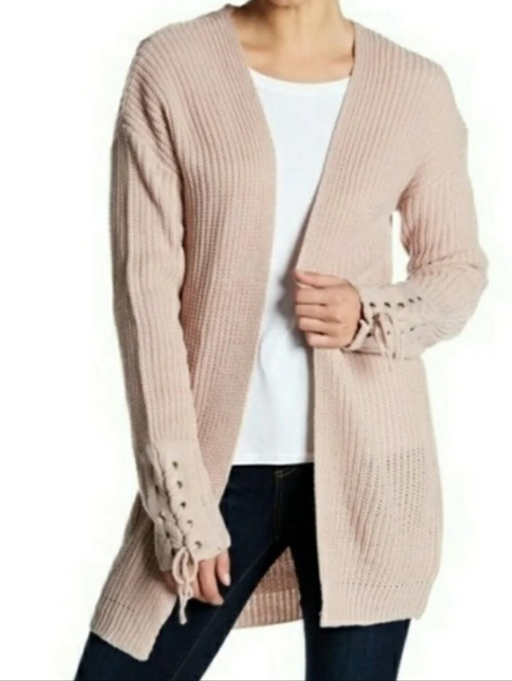 NWT Ten Sixty Sherman Large Cardigan Sweater Pale Pink Lace Up Sleeves